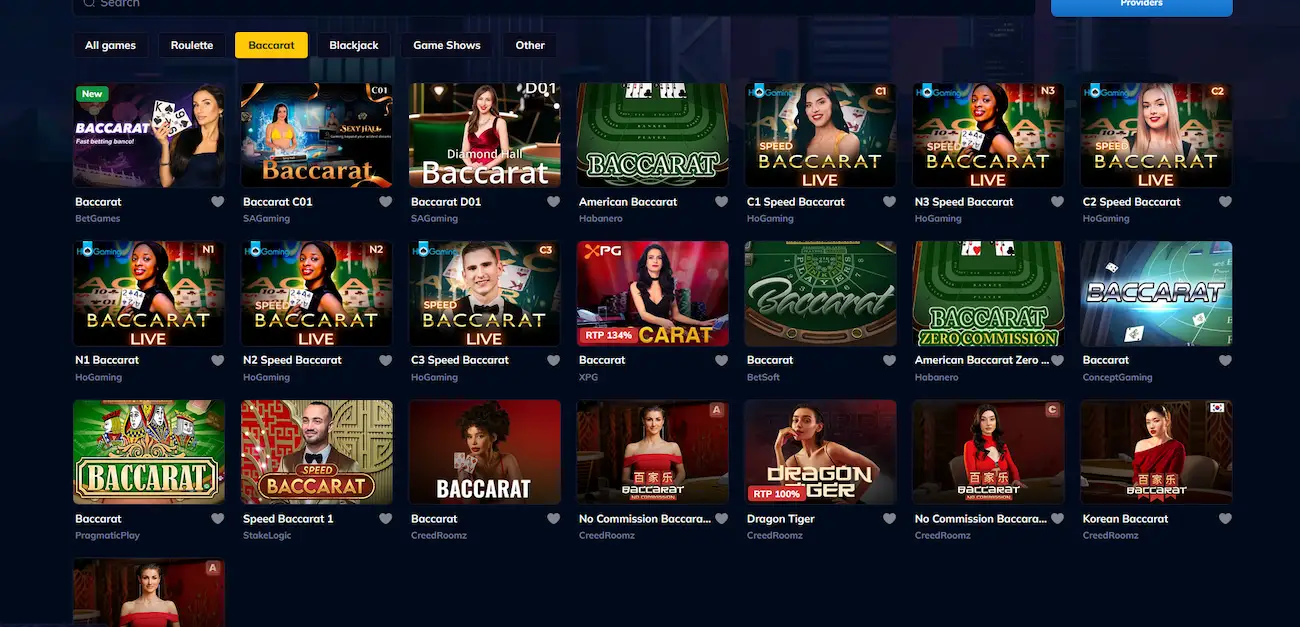 Live-Baccarat-Tisch bei Rioace